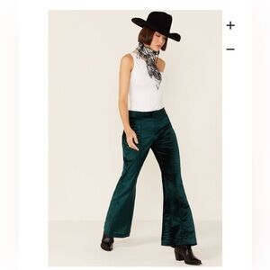 Free People Teal Velvet Boot Cut Pants